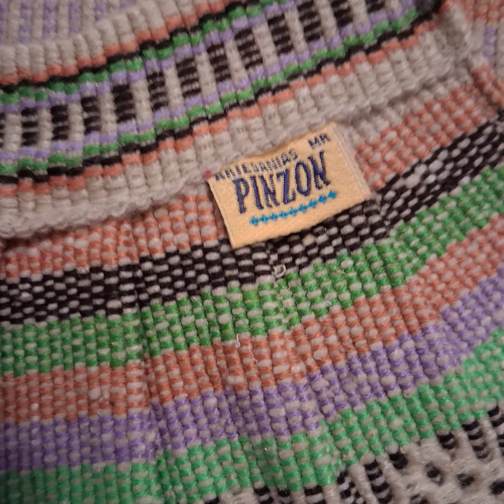 Woven Stripe Tote Bag in Beige with Green, Purple & Orange Accents - Picture 2 of 7